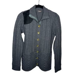 J.MCLAUGHLIN / dark gray cable knit 100% merino wool button up sweater / S